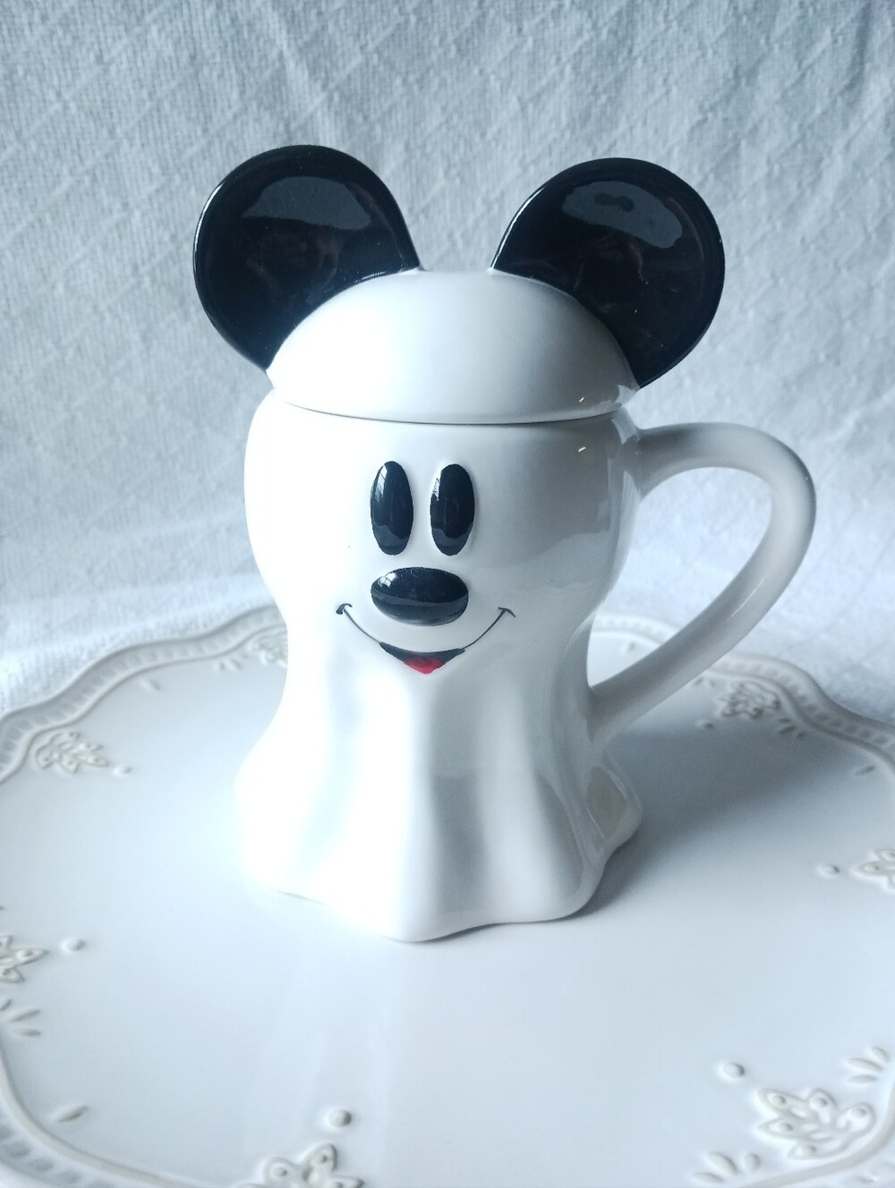 Disney Mickey Mouse Ghost Ceramic Mug w/ Topper